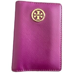Tory Burch Magenta Card Holder with Gold Emblem